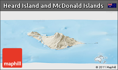 Shaded Relief Panoramic Map of Heard Island and McDonald Islands, single color outside