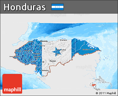 Flag 3D Map of Honduras, single color outside, bathymetry sea, flag aligned to the middle