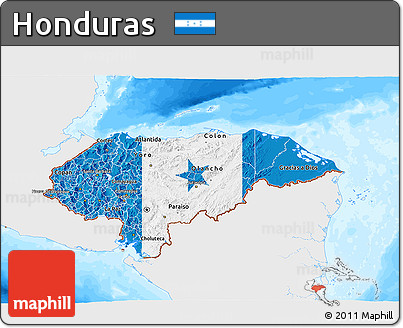 Flag 3D Map of Honduras, single color outside, bathymetry sea, flag aligned to the middle