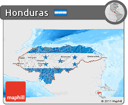 Flag 3D Map of Honduras, single color outside, bathymetry sea