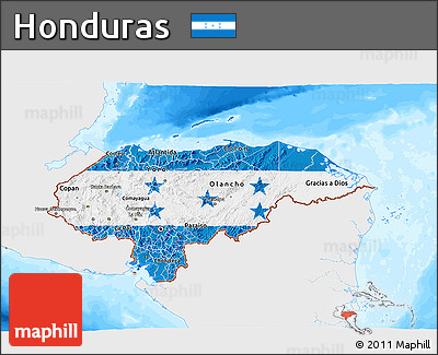 Flag 3D Map of Honduras, single color outside, bathymetry sea