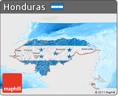 Flag 3D Map of Honduras, single color outside, bathymetry sea