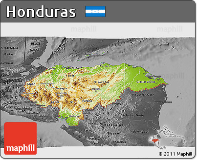 Physical 3D Map of Honduras, darken, desaturated