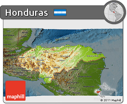 Physical 3D Map of Honduras, darken