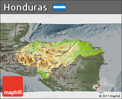 Physical 3D Map of Honduras, darken, semi-desaturated
