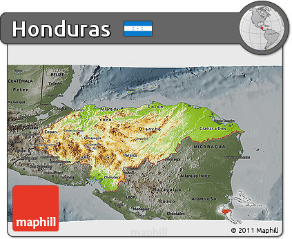 Physical 3D Map of Honduras, darken, semi-desaturated