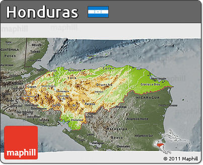 Physical 3D Map of Honduras, darken, semi-desaturated