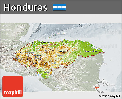 Physical 3D Map of Honduras, lighten, semi-desaturated