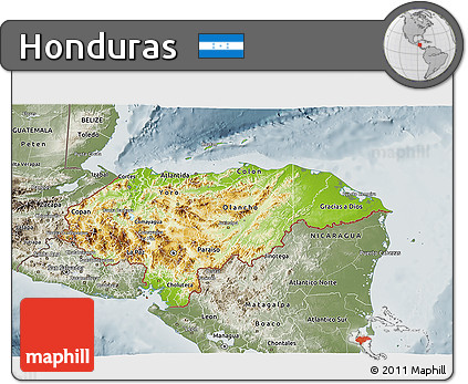 Physical 3D Map of Honduras, semi-desaturated