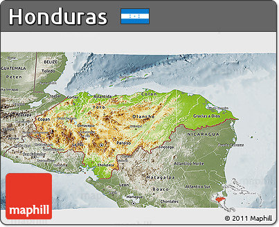 Physical 3D Map of Honduras, semi-desaturated