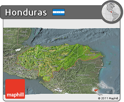 Satellite 3D Map of Honduras, semi-desaturated