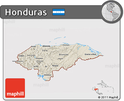 Shaded Relief 3D Map of Honduras, cropped outside