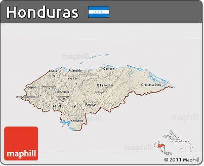 Shaded Relief 3D Map of Honduras, cropped outside
