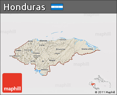Shaded Relief 3D Map of Honduras, cropped outside