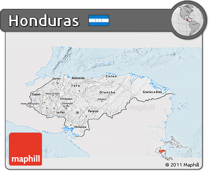 Silver Style 3D Map of Honduras, single color outside