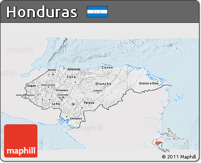 Silver Style 3D Map of Honduras, single color outside
