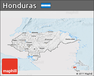 Silver Style 3D Map of Honduras, single color outside