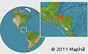 Satellite Location Map of Atlantida, within the entire country