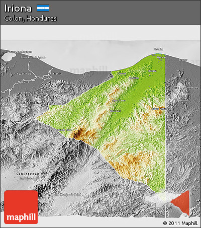 Physical 3D Map of Iriona, desaturated