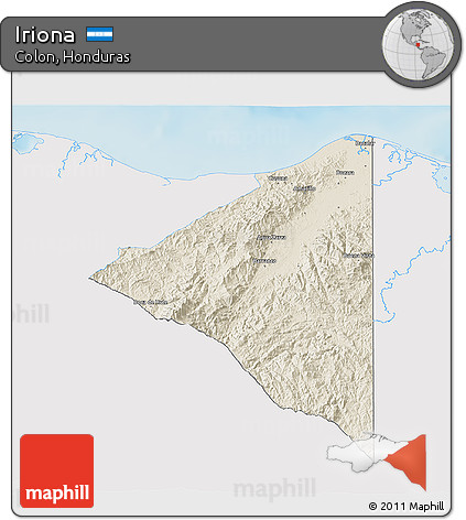 Shaded Relief 3D Map of Iriona, single color outside