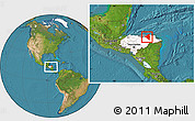 Satellite Location Map of Iriona, highlighted country, highlighted parent region, within the entire country