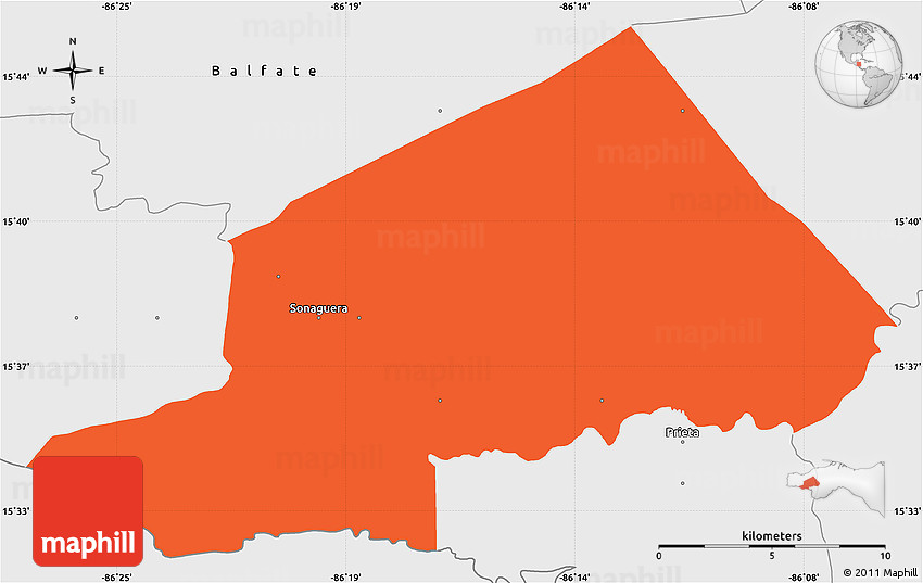Political Simple Map of Sonaguera, single color outside, borders and labels