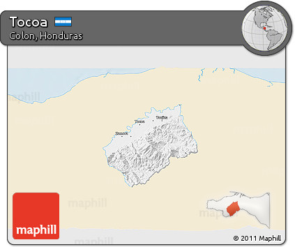 Classic Style 3D Map of Tocoa, single color outside