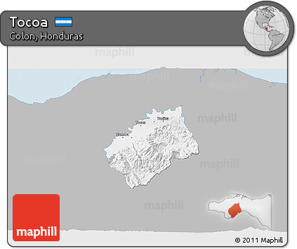 Gray 3D Map of Tocoa, single color outside