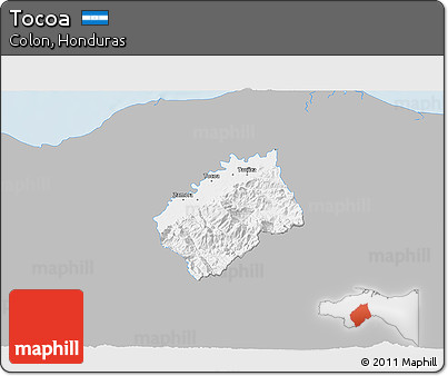 Gray 3D Map of Tocoa, single color outside