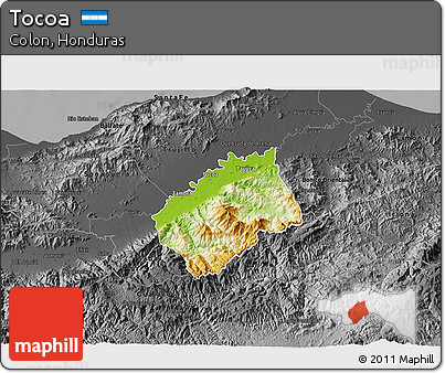 Physical 3D Map of Tocoa, darken, desaturated