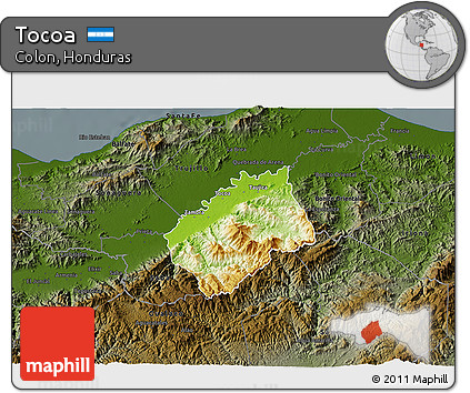 Physical 3D Map of Tocoa, darken
