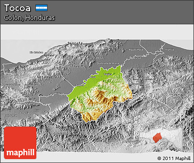 Physical 3D Map of Tocoa, desaturated