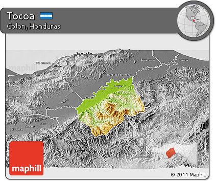 Physical 3D Map of Tocoa, desaturated