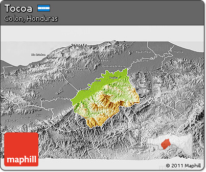 Physical 3D Map of Tocoa, desaturated