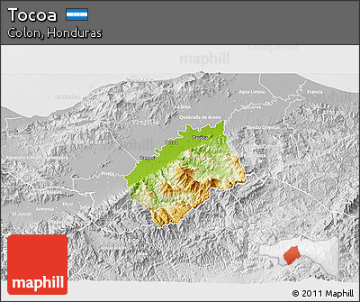 Physical 3D Map of Tocoa, lighten, desaturated
