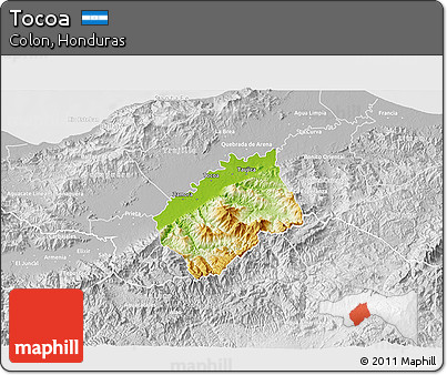 Physical 3D Map of Tocoa, lighten, desaturated