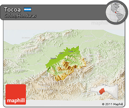 Physical 3D Map of Tocoa, lighten
