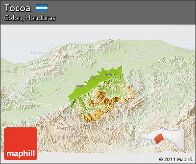 Physical 3D Map of Tocoa, lighten