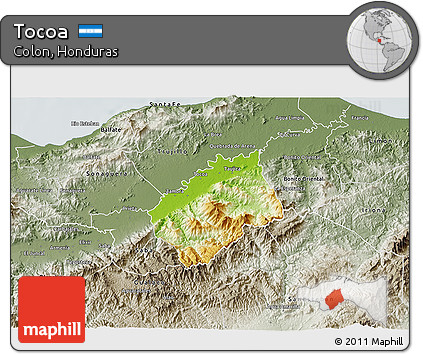 Physical 3D Map of Tocoa, semi-desaturated