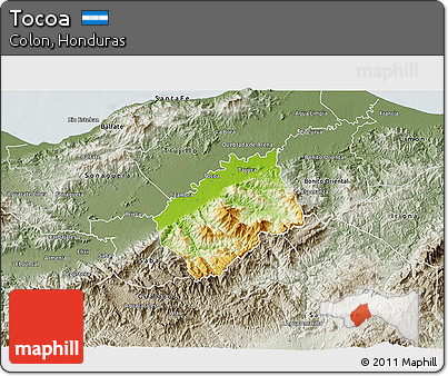 Physical 3D Map of Tocoa, semi-desaturated