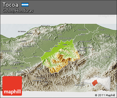 Physical 3D Map of Tocoa, semi-desaturated