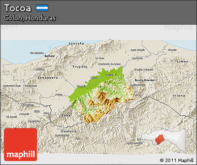 Physical 3D Map of Tocoa, shaded relief outside