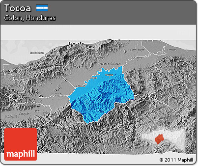 Political 3D Map of Tocoa, desaturated