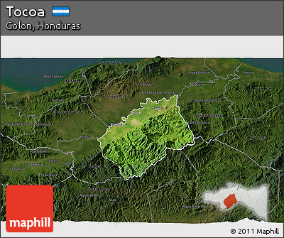 Satellite 3D Map of Tocoa, darken
