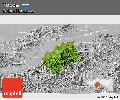 Satellite 3D Map of Tocoa, lighten, desaturated
