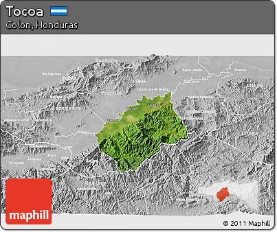 Satellite 3D Map of Tocoa, lighten, desaturated