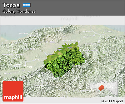 Satellite 3D Map of Tocoa, lighten