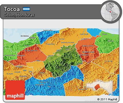 Satellite 3D Map of Tocoa, political outside
