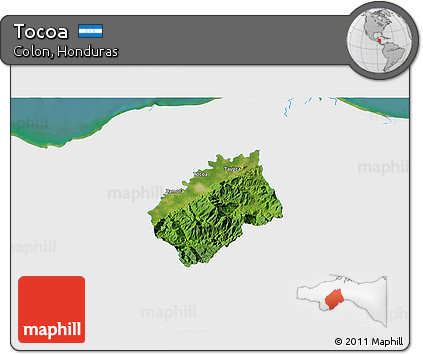 Satellite 3D Map of Tocoa, single color outside