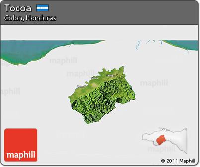 Satellite 3D Map of Tocoa, single color outside